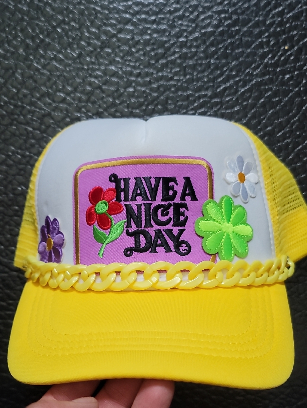 Yellow Floral 'Have a Nice Day' Trucker Hat